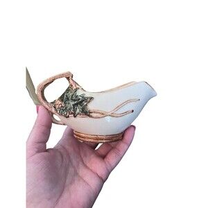 McCoy Ivy Pattern Gravy Boat Faux Vine Handle Made in USA Ceramic Vintage
